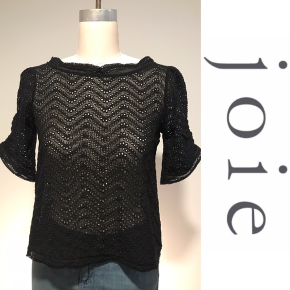 JOIE 100% silk Black Fanny Eyelet Blouse ▪️sz XS - Picture 2 of 8